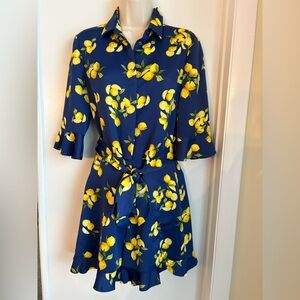 Banana Republic Navy Lemon Print Shorts Romper with Pockets